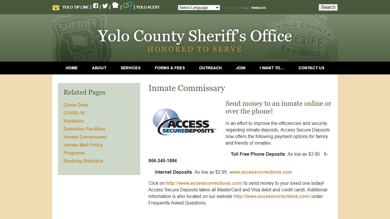 Inmate Commissary - Yolo County Sheriff's Office | Woodland, CA